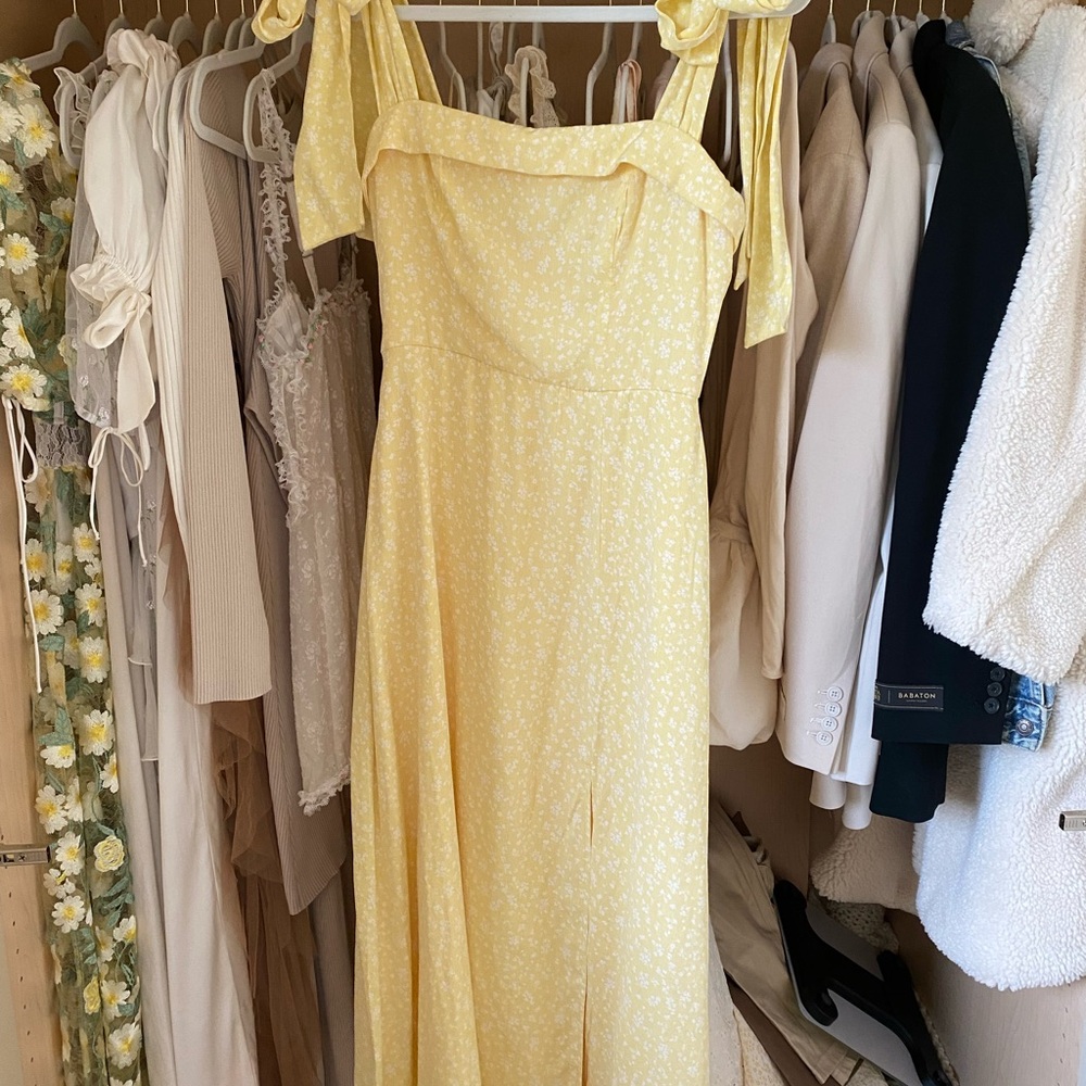Yellow Floral maxi dress with shoulder ties